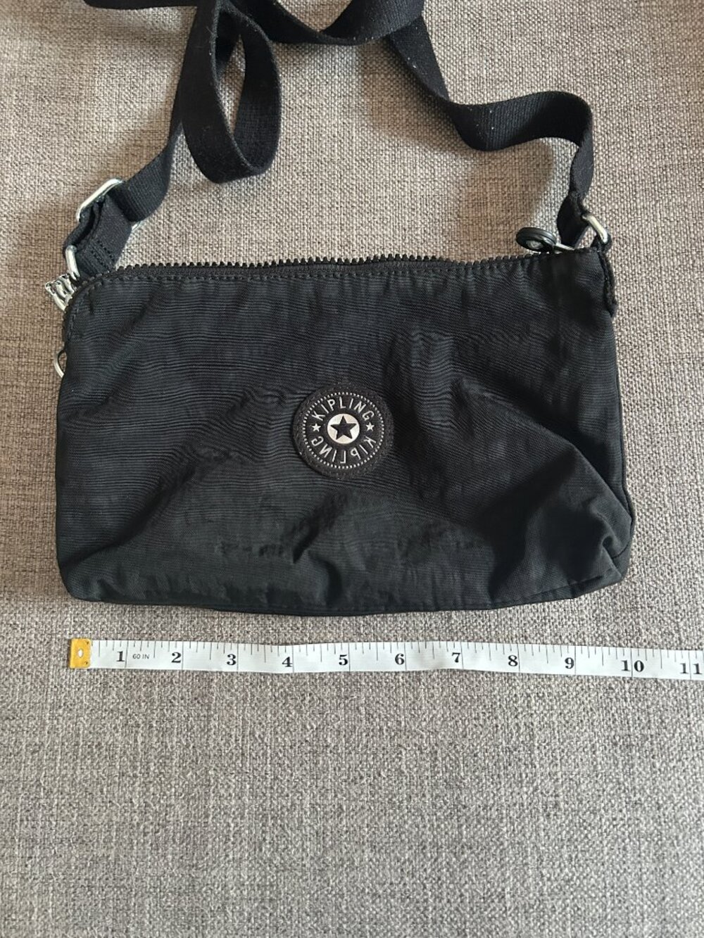 Kipling Black Nylon Crossbody Shoulder Bag Silver-Tone Monkey Keychain *Stains* - Picture 10 of 13